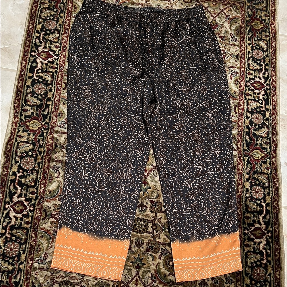 Kobi Halperin Black Patterned Gold Hem Pants Size XL